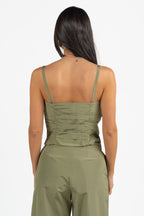 Top a Bustino Drappeggiato in Cotone Verde Salvia - Penny Black