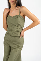 Top a Bustino Drappeggiato in Cotone Verde Salvia - Penny Black