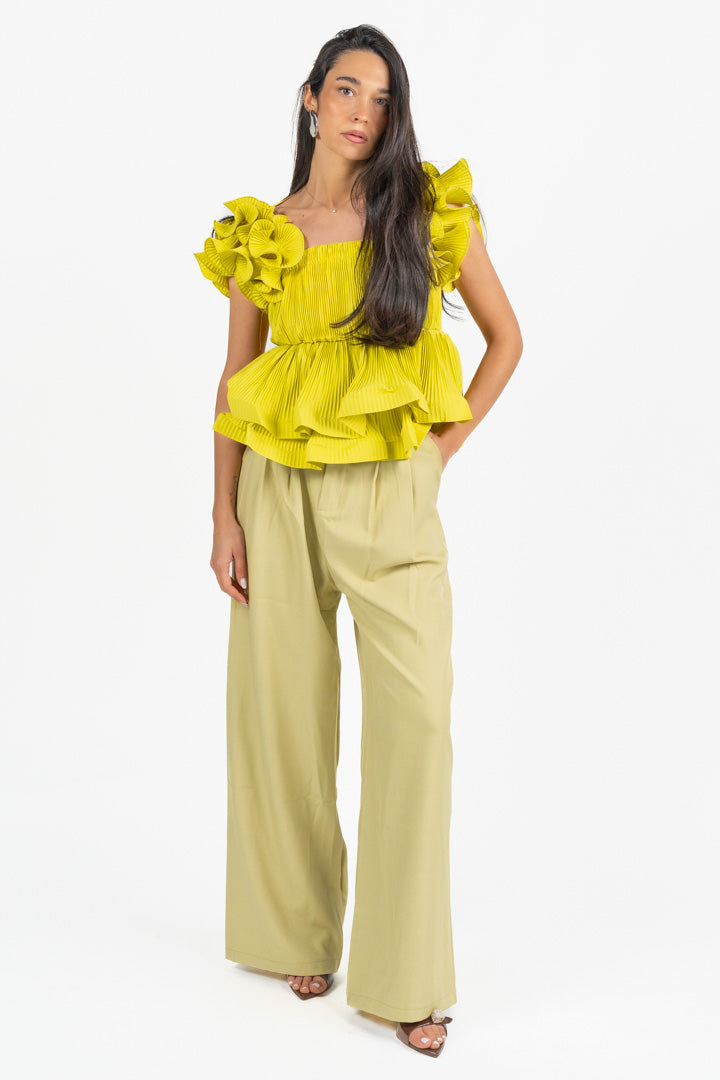 Pantalone Wide Leg Verde Salvia - Berti Mode Collection