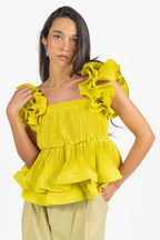Top Plissé con Volant e Rouches  Giallo Lime - Berti Mode Collection