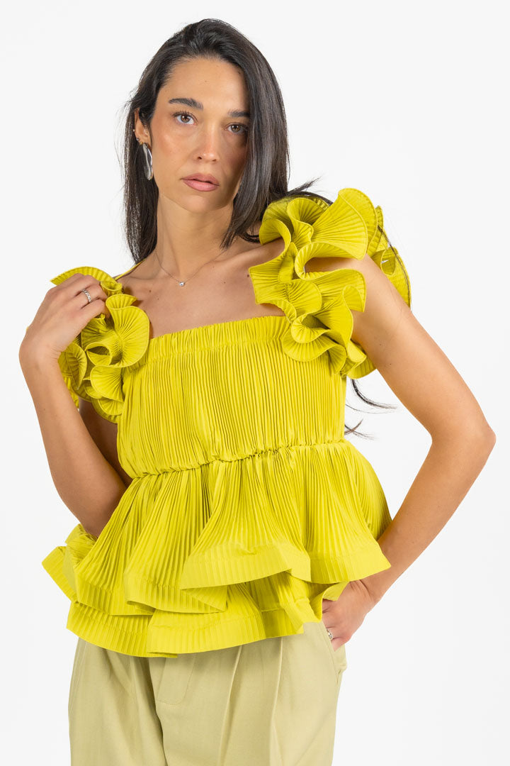 Top Plissé con Volant e Rouches  Giallo Lime - Berti Mode Collection