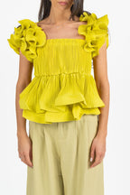 Top Plissé con Volant e Rouches  Giallo Lime - Berti Mode Collection