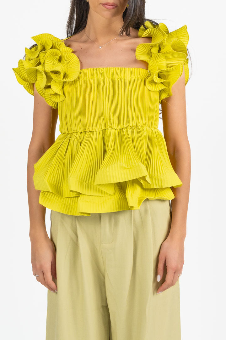 Top Plissé con Volant e Rouches  Giallo Lime - Berti Mode Collection