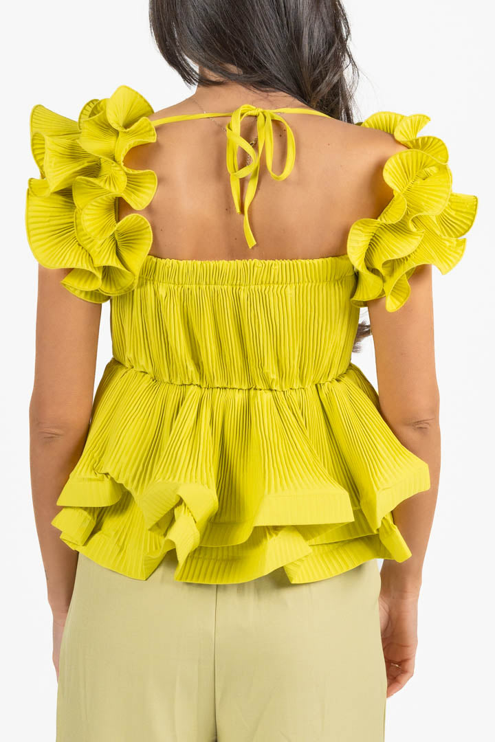 Top Plissé con Volant e Rouches  Giallo Lime - Berti Mode Collection