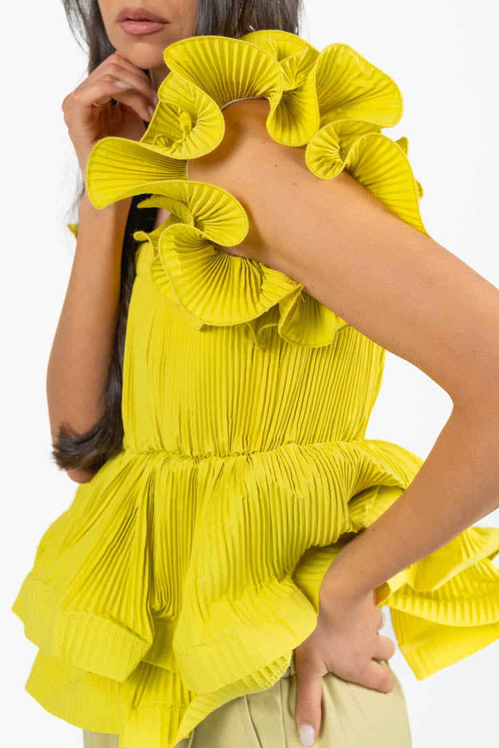Top Plissé con Volant e Rouches  Giallo Lime - Berti Mode Collection