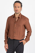 Camicia Regular Fit in Tessuto Micro-Rigato Ruggine - Patrizia Pepe