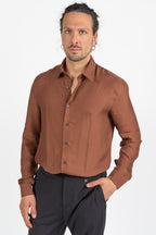 Camicia Regular Fit in Tessuto Micro-Rigato Ruggine - Patrizia Pepe