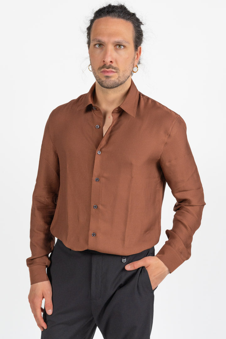 Camicia Regular Fit in Tessuto Micro-Rigato Ruggine - Patrizia Pepe