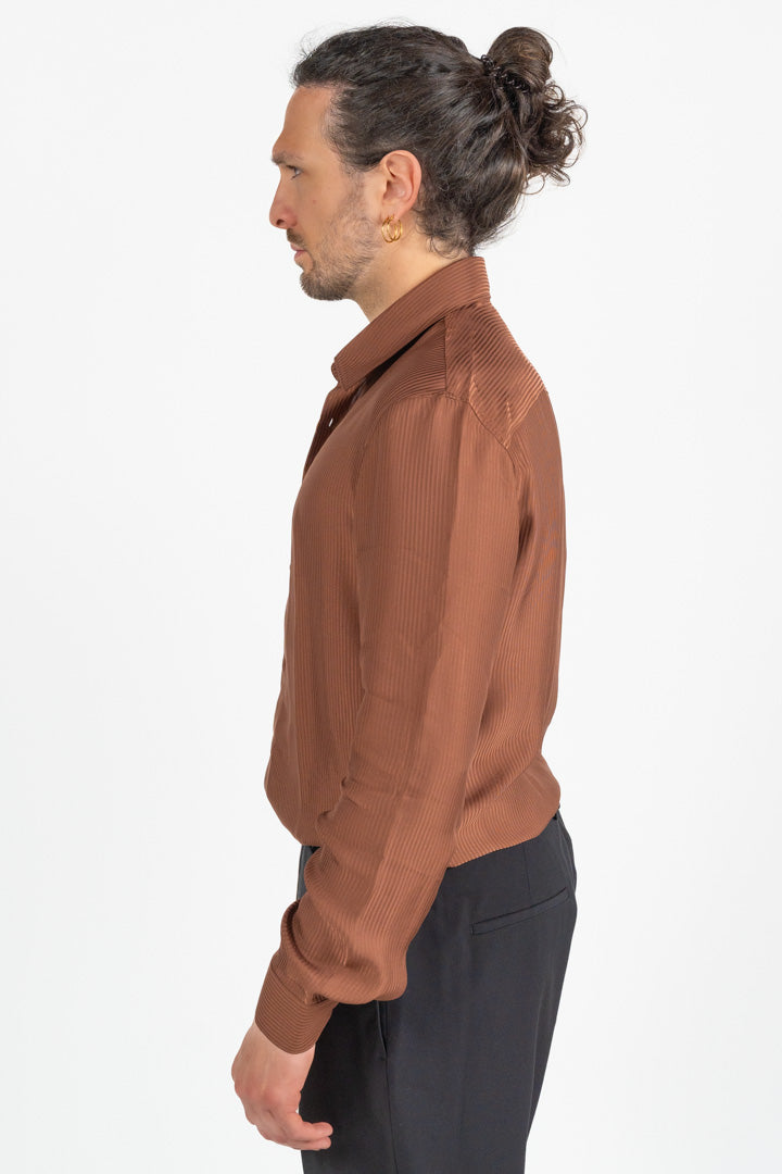 Camicia Regular Fit in Tessuto Micro-Rigato Ruggine - Patrizia Pepe