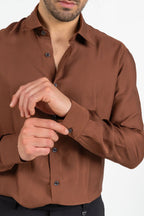 Camicia Regular Fit in Tessuto Micro-Rigato Ruggine - Patrizia Pepe
