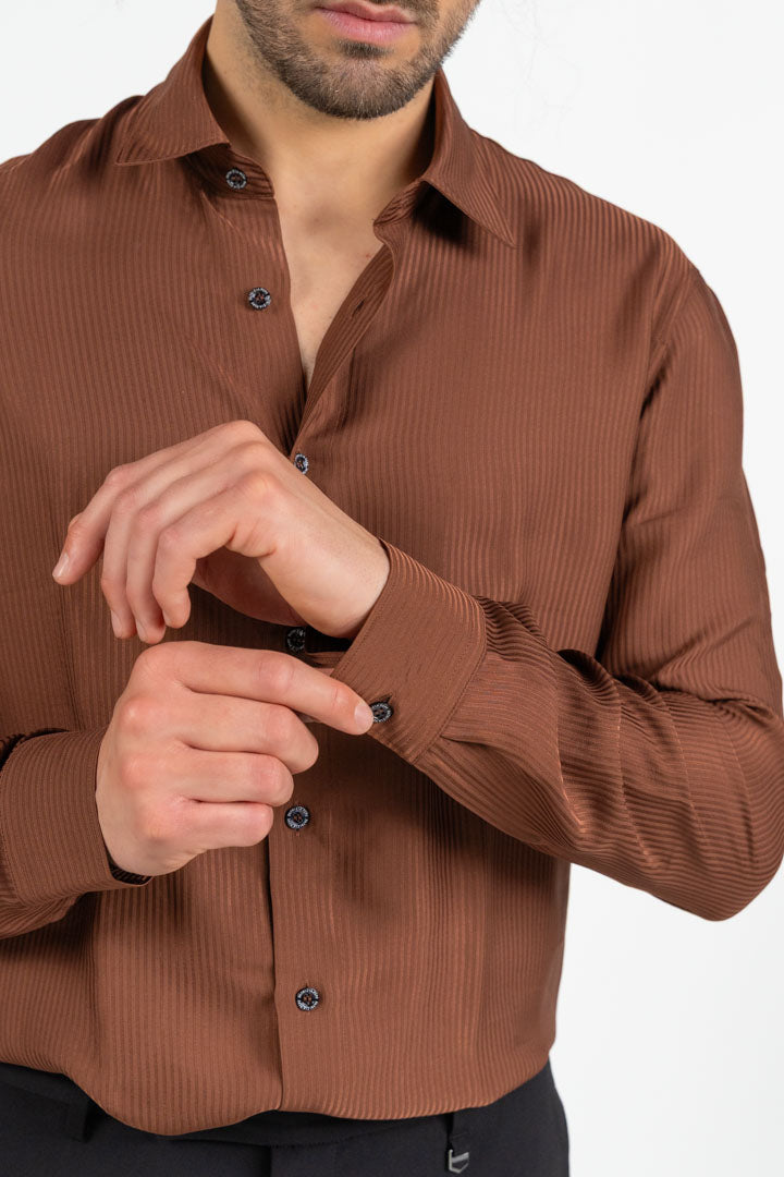 Camicia Regular Fit in Tessuto Micro-Rigato Ruggine - Patrizia Pepe
