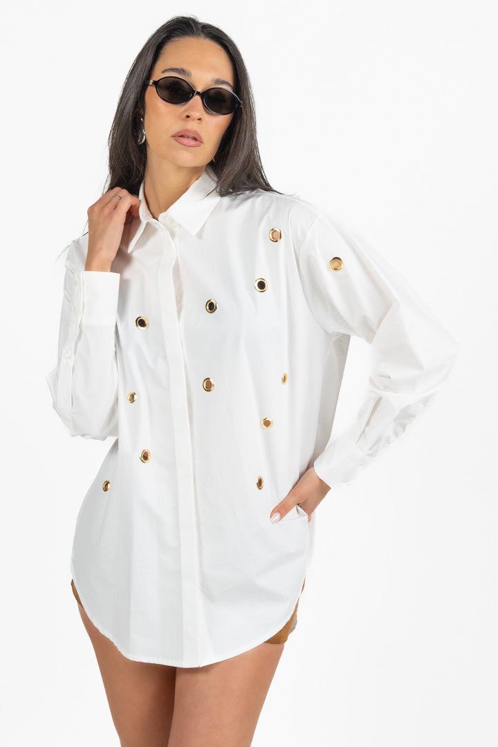 Camicia Oversize con Occhielli Metallici - Souvenir
