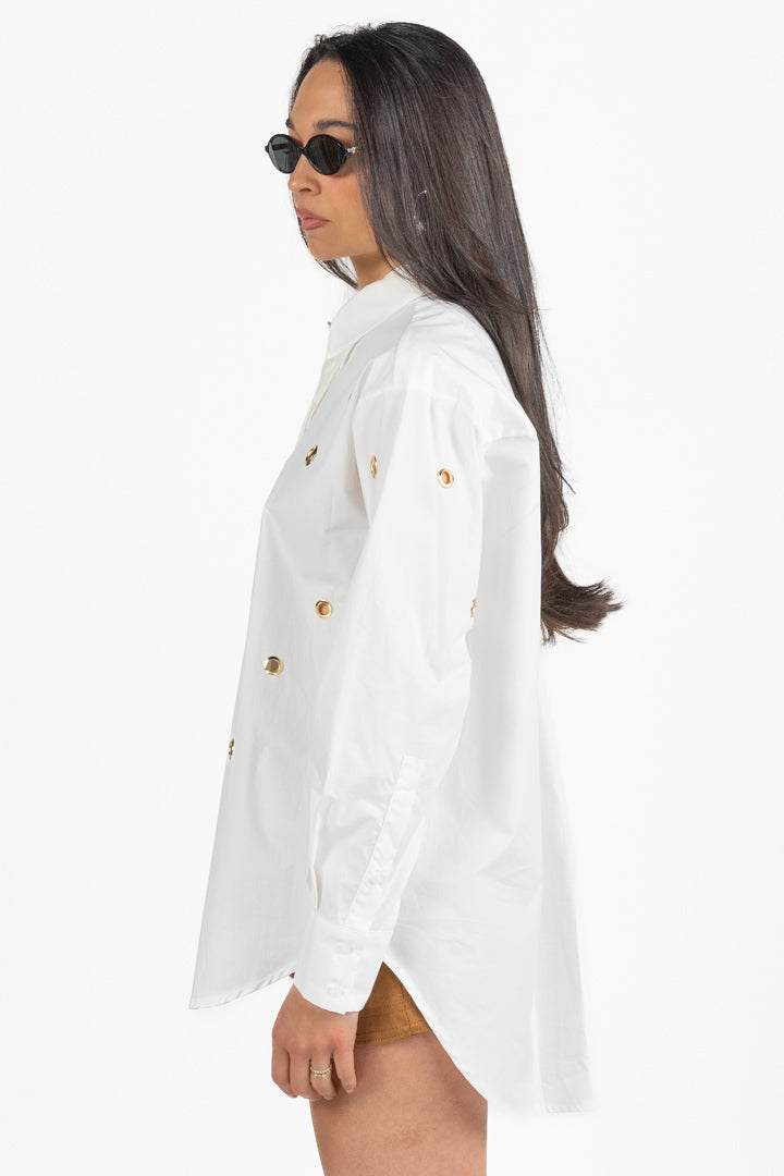 Camicia Oversize con Occhielli Metallici - Souvenir