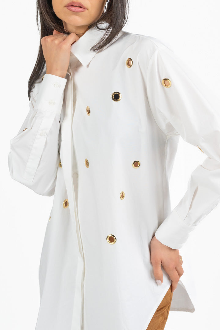 Camicia Oversize con Occhielli Metallici - Souvenir