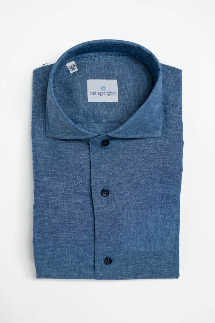 Camicia in Lino Fiammato  Blu Denim - Bottega Artigiana