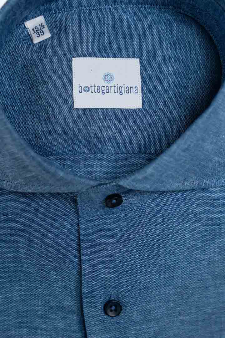 Camicia in Lino Fiammato  Blu Denim - Bottega Artigiana