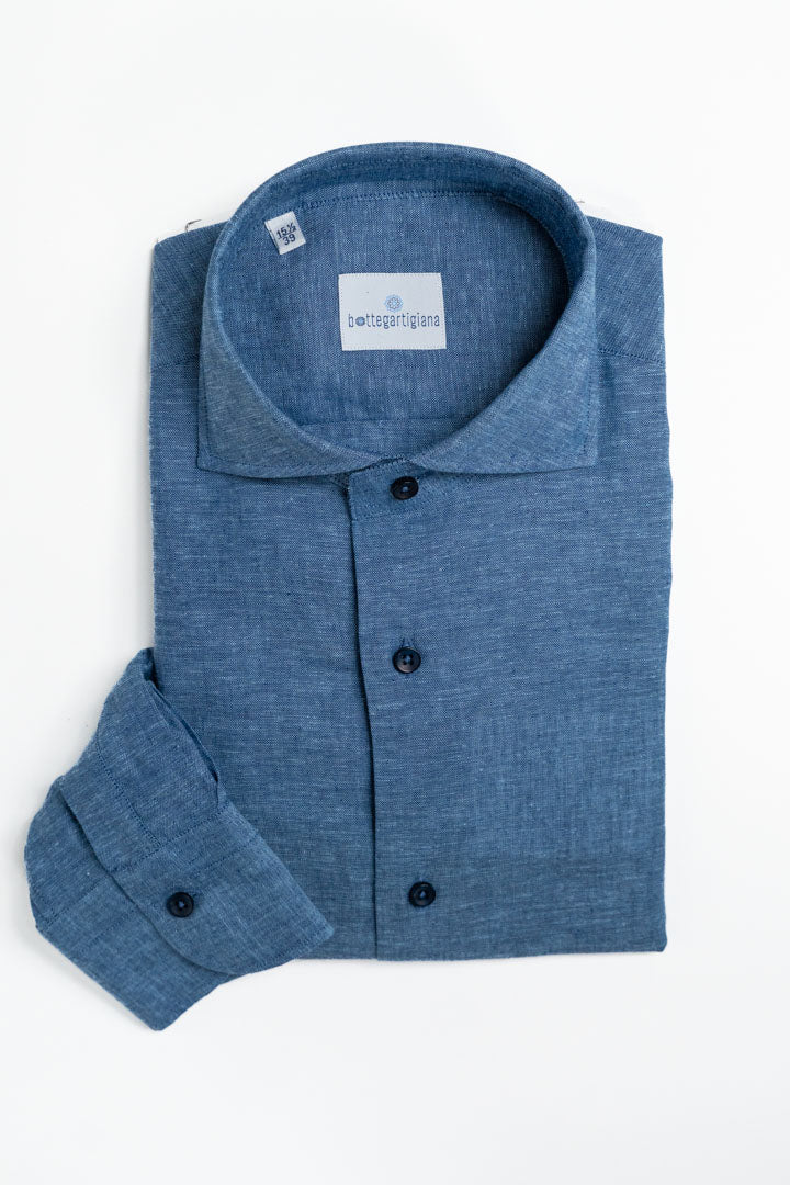 Camicia in Lino Fiammato  Blu Denim - Bottega Artigiana