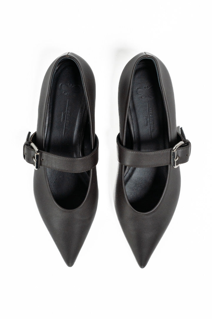 Ballerina Mary Jane in Pelle Marrone - Weekend Max Mara