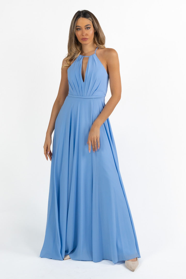 Abito Lungo Cerimonia con Scollo Americana azzurro - Berti Mode Collection