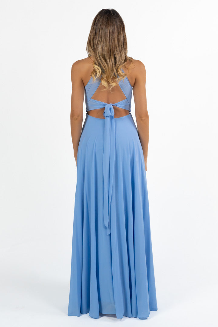Abito Lungo Cerimonia con Scollo Americana azzurro - Berti Mode Collection