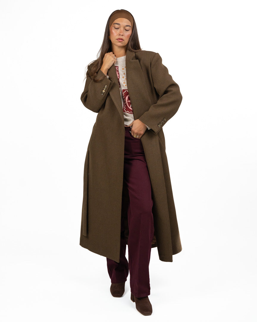 Cappotto Lungo in Lana Verde Militare / Salvia Scuro - Eleh