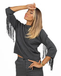 Maglia Girocollo in Maglia Grigio Antracite con Frange - Emme Marella