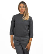 Maglia Girocollo in Maglia Grigio Antracite con Frange - Emme Marella