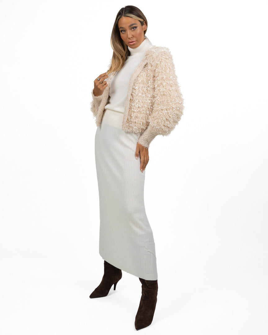 Cardigan Cropped Effetto Pelliccia con Paillettes - Twinset