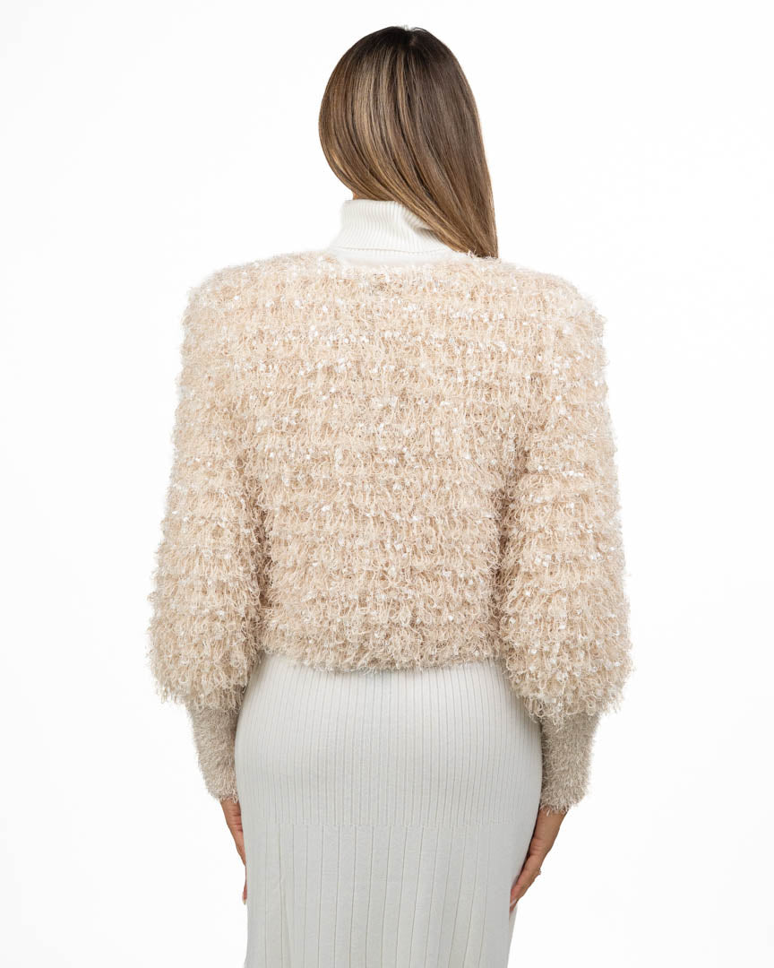 Cardigan Cropped Effetto Pelliccia con Paillettes - Twinset