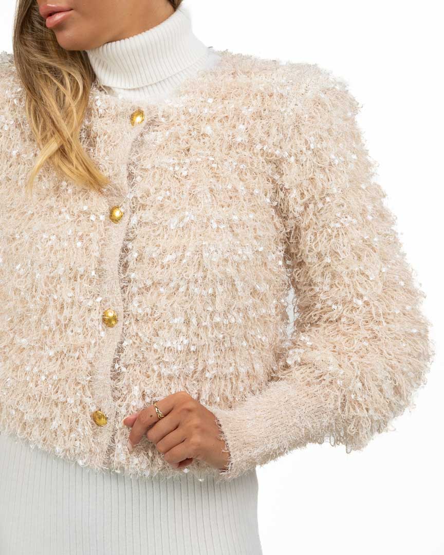 Cardigan Cropped Effetto Pelliccia con Paillettes - Twinset