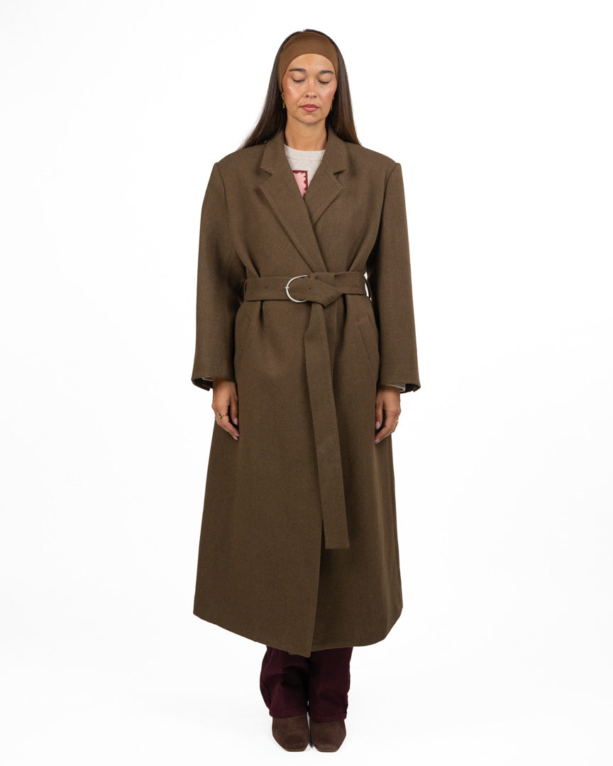 Cappotto Lungo in Lana Verde Militare / Salvia Scuro - Eleh