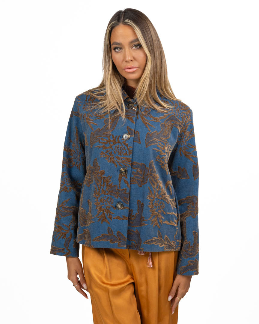 Giacca Jacquard in Denim Blu con Motivo Floreale Bronzo - Emme Marella
