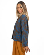Giacca Jacquard in Denim Blu con Motivo Floreale Bronzo - Emme Marella