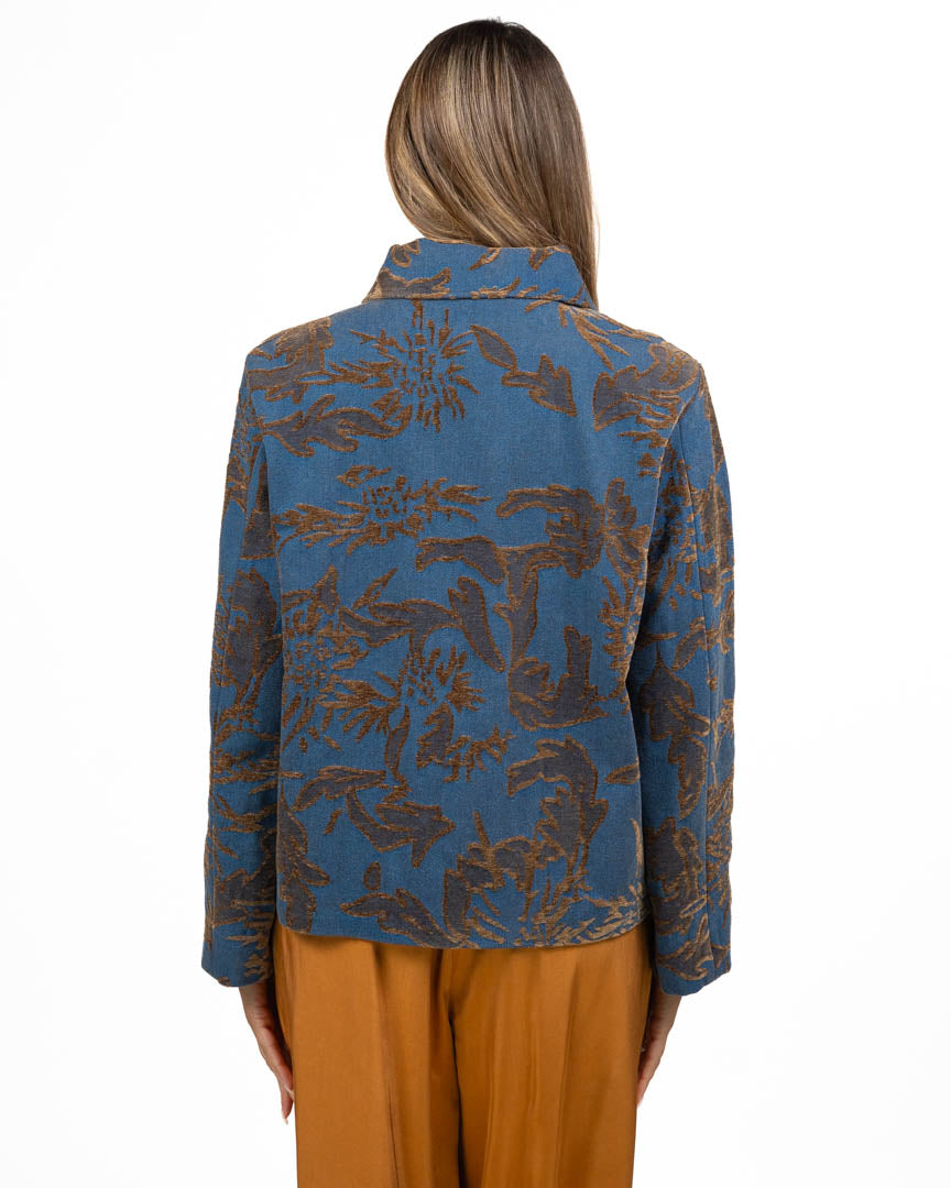 Giacca Jacquard in Denim Blu con Motivo Floreale Bronzo - Emme Marella