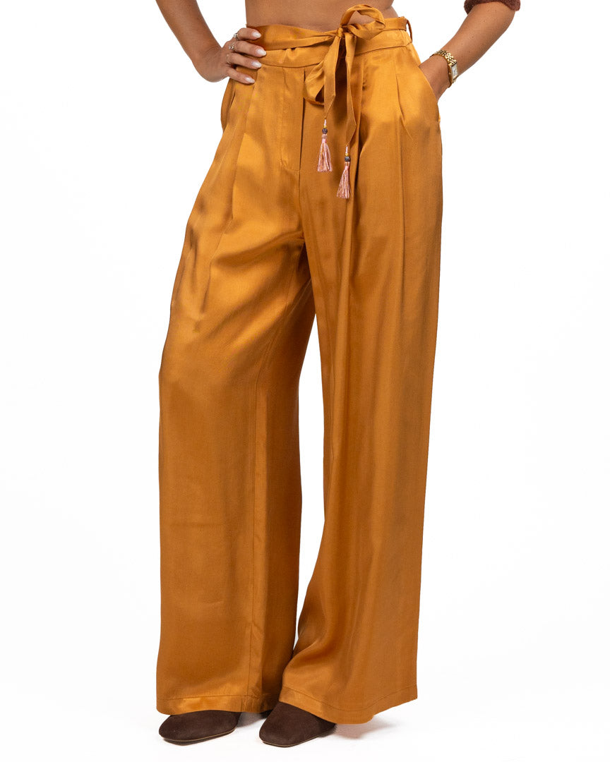 Pantalone a Palazzo Ocra Satinato - Wu Side