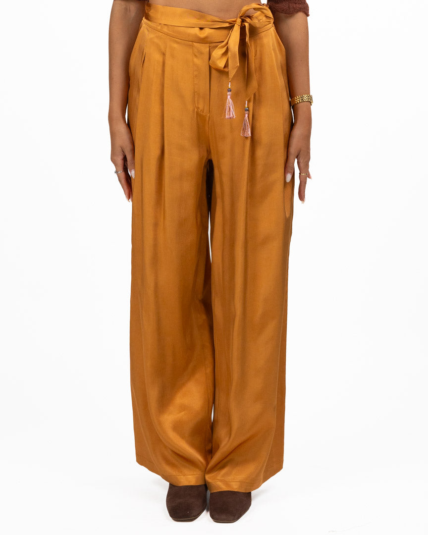 Pantalone a Palazzo Ocra Satinato - Wu Side