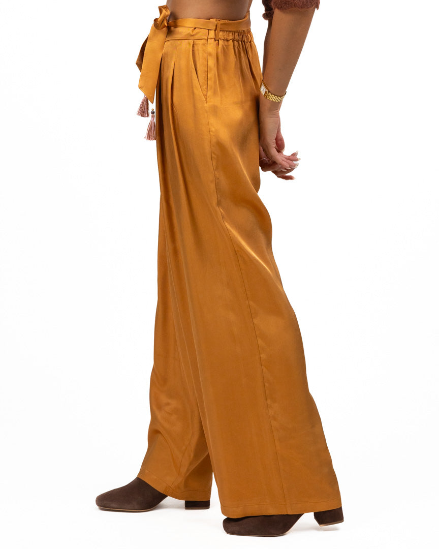 Pantalone a Palazzo Ocra Satinato - Wu Side