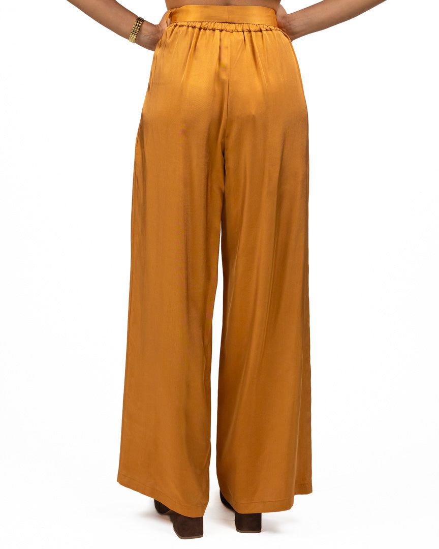 Pantalone a Palazzo Ocra Satinato - Wu Side