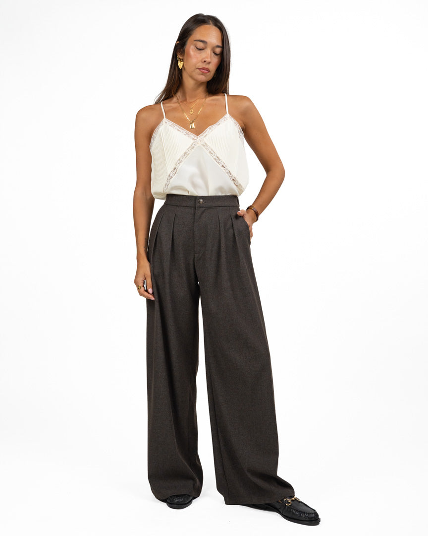 Pantalone a Palazzo con Pence Marrone - Eleh