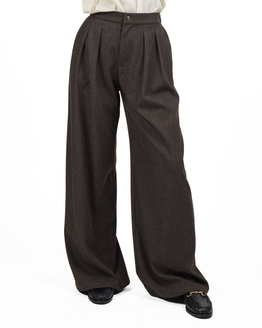 Pantalone a Palazzo con Pence Marrone - Eleh