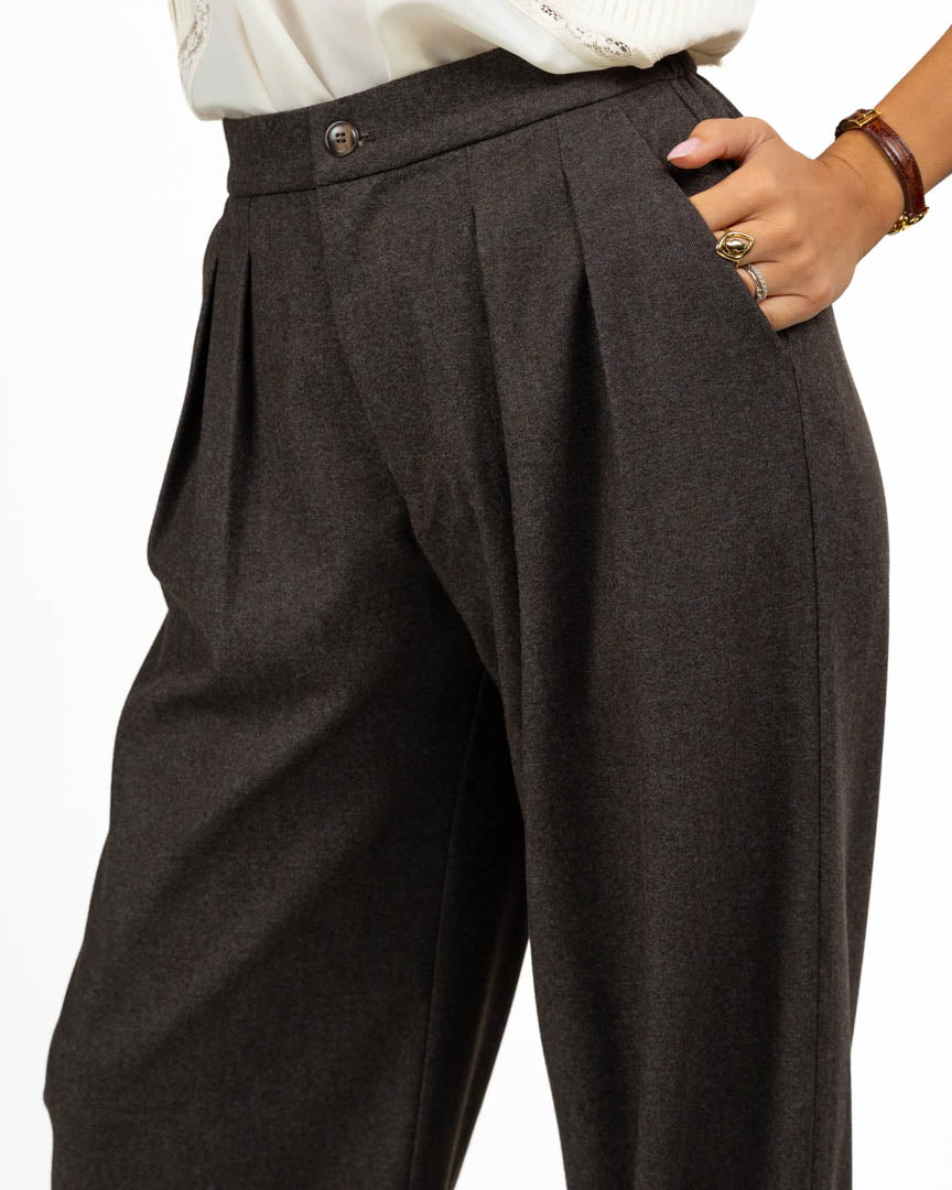 Pantalone a Palazzo con Pence Marrone - Eleh