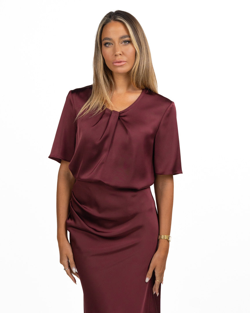 Maglia Satinata con Scollo Increspato Bordeaux - Pennyblack