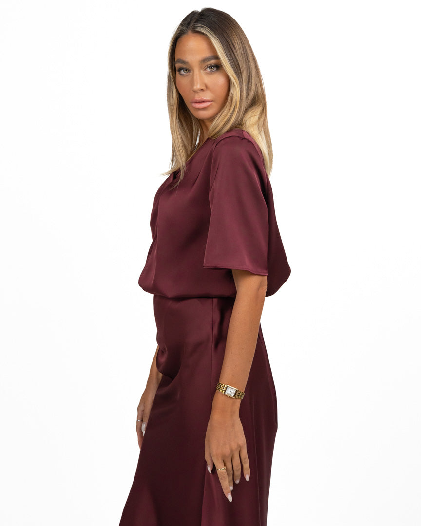 Maglia Satinata con Scollo Increspato Bordeaux - Pennyblack