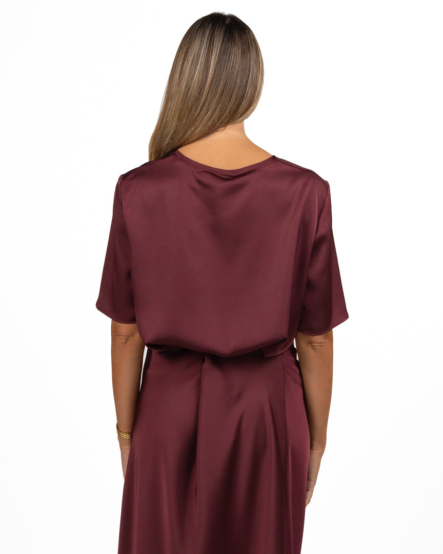 Maglia Satinata con Scollo Increspato Bordeaux - Pennyblack