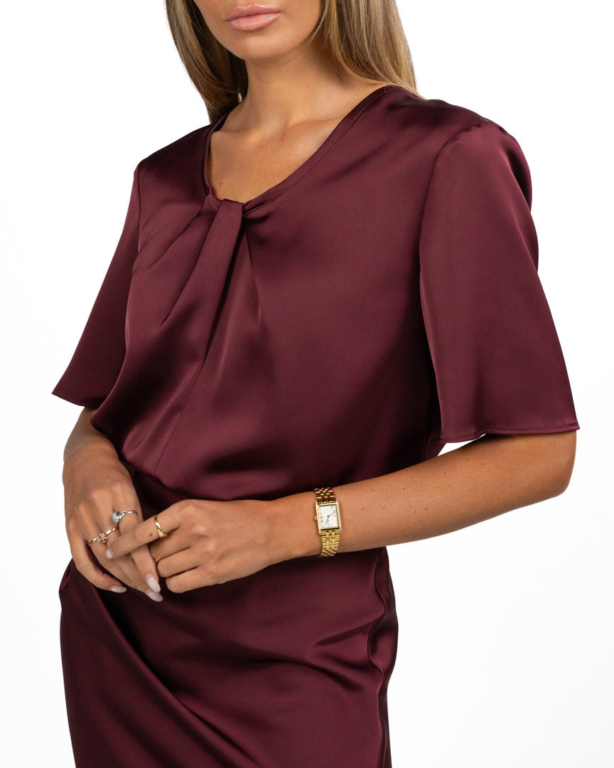 Maglia Satinata con Scollo Increspato Bordeaux - Pennyblack