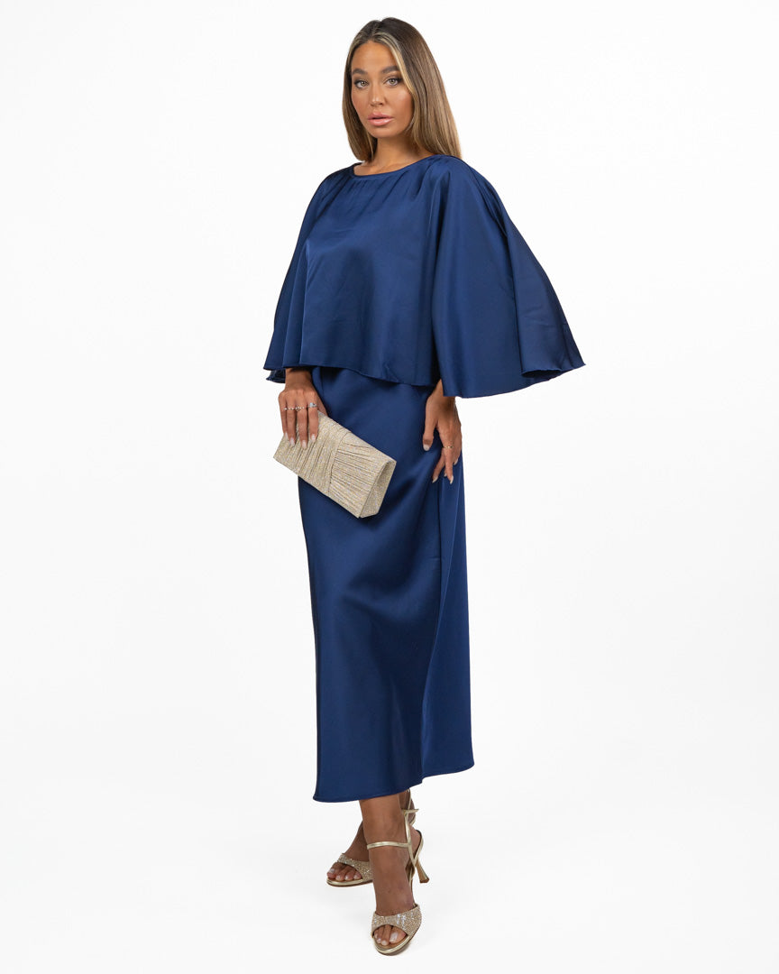 Abito Slip Dress in Satèn con Coprispalle Mantella - Berti Mode Collection