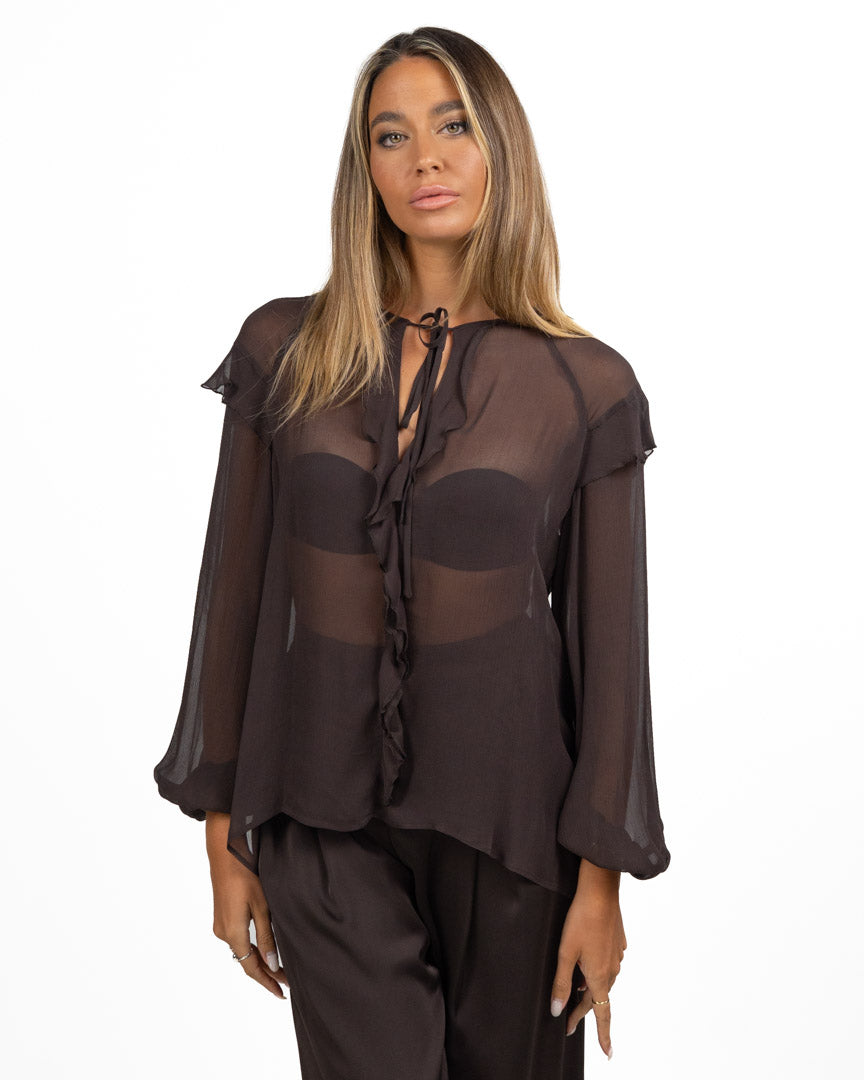 Camicia in Chiffon con Volant e Laccetto - Marella