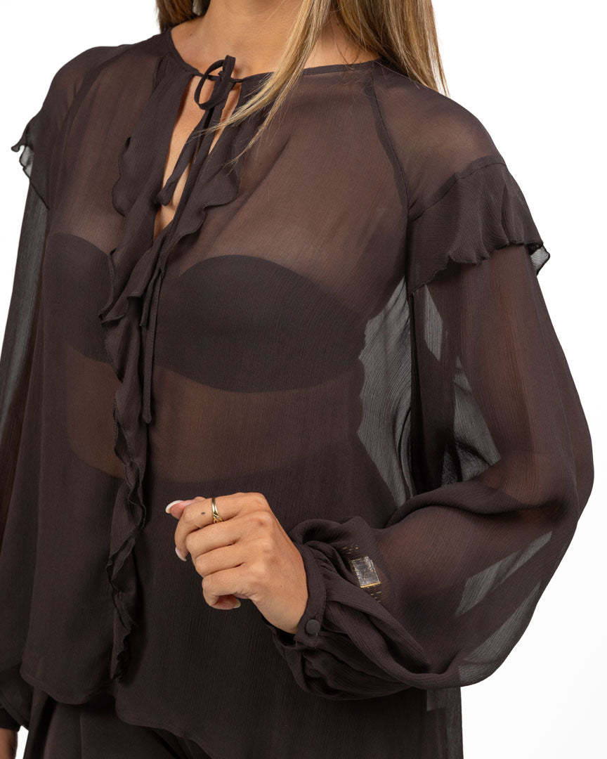 Camicia in Chiffon con Volant e Laccetto - Marella