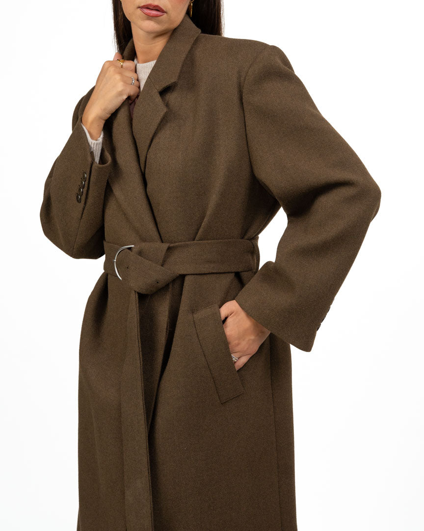 Cappotto Lungo in Lana Verde Militare / Salvia Scuro - Eleh