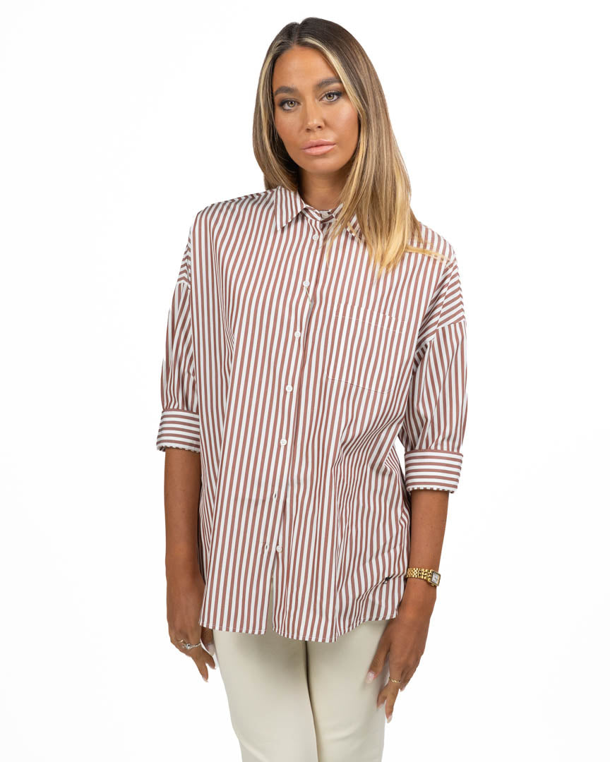 Camicia Oversize a Righe Bianche e Bordeaux - Weekend Max Mara